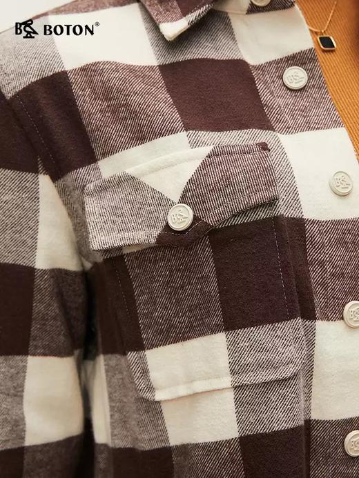 波顿女士三季 外套 磨毛格纹翻领 宽松柔暖轻搭衬衫型外套LSJ032324 商品图4