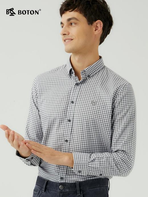 波顿男士秋冬 衬衫 格纹修身 柔适挺括休闲长袖款MS707323 商品图1