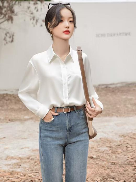 【秋新品】古泥7700 100%天丝刺绣标简约白色衬衫-喜出 商品图1