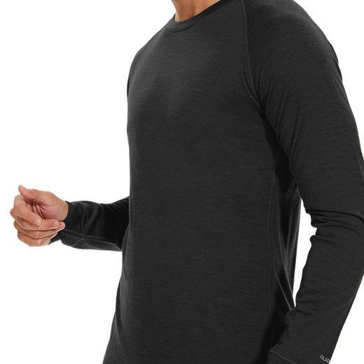 IGUANA可机洗新品男式美利奴羊毛长袖T恤速干户外徒步黑色 商品图3