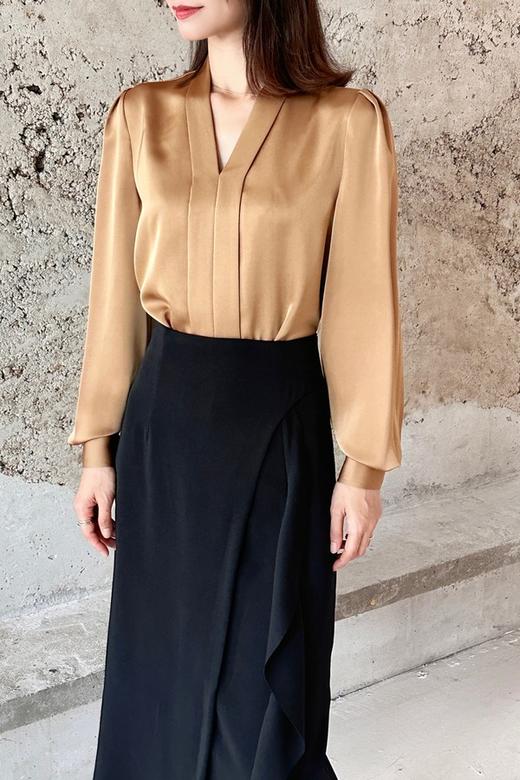 Le Malene 金棕色气质光泽感衬衣上衣 18723 商品图4