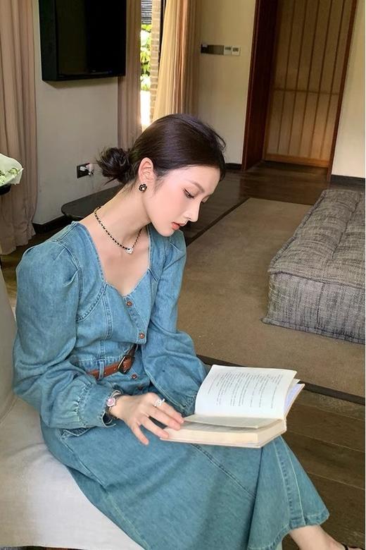 Le Malene 方领牛仔收腰连衣裙 18664 商品图2