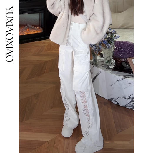 余潇潇【甜酷环游】松弛慵懒100棉拼同色系花边直筒工装裤2025早秋 商品图0