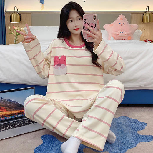 春秋带胸垫睡衣女长袖长裤免穿文胸家居服套装卡通可爱居家可外穿学生睡衣 商品图6