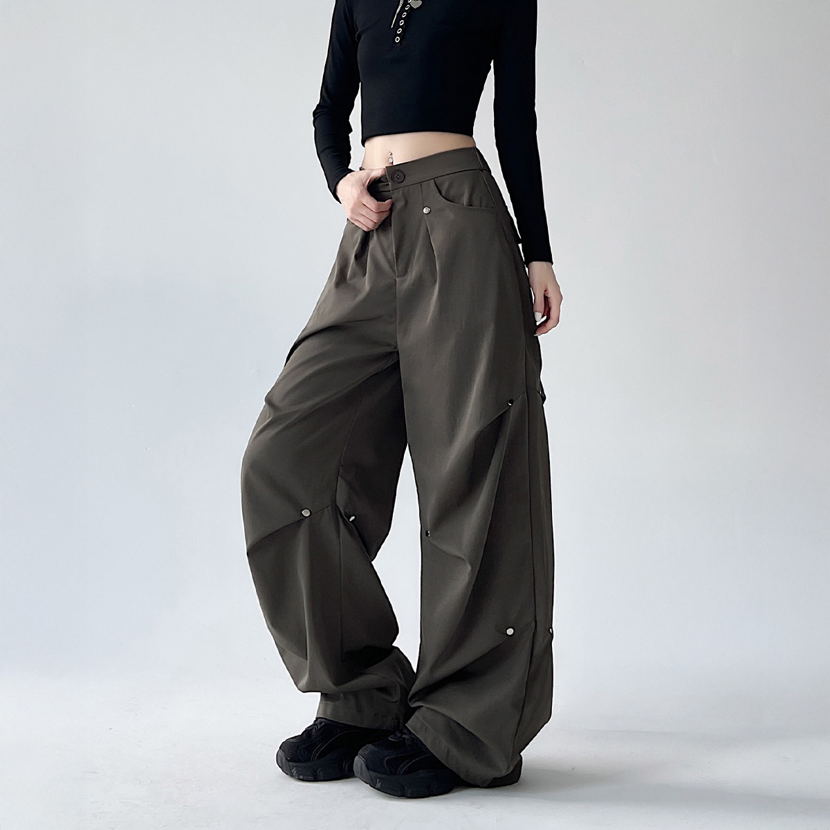 显瘦！长腿！DANMO旦茉 柳钉美式工装裤 舒适耐磨 修饰腿型 4色可选