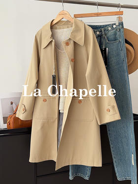 会员福利【手工缝线/超高性价比】拉夏贝尔/La Chapelle中长款风衣外套小个子简约休闲日系工装风高级感双口袋气质大衣