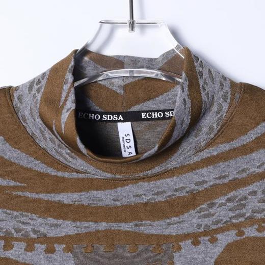 T4812SDSA秋冬新款痞帅男装休闲撞色暗纹提花半高领长袖T恤时尚简约 商品图2