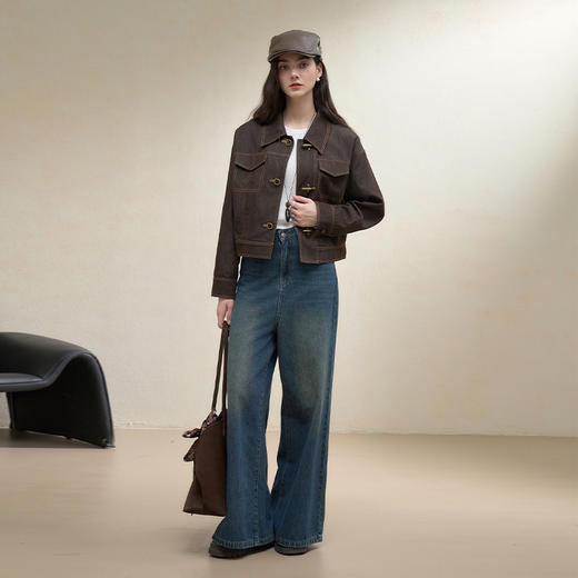 西遇复古翻领仿牛仔外套女秋季韩系百搭宽松显瘦休闲外套上衣V3251247 商品图1