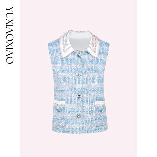 余潇潇【蓝调時光】高级感银丝编织粗花呢拼接缎面小香风外套&马甲 商品图3