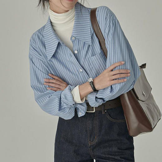 馥迦法式经典蓝色条纹衬衫 商品图1