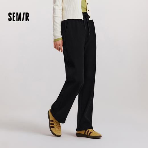 [商场同款]森马休闲裤女纯色仿呢阔腿裤冬季2024新款加绒长裤气质 商品图1