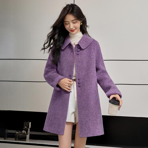 TC 914522单排扣紫色羊毛呢子毛呢外套大衣 商品图2
