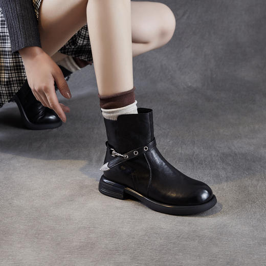 ZM 258696轻奢水洗牛皮烟筒靴瘦瘦靴粗跟厚底机车马丁靴 商品图2