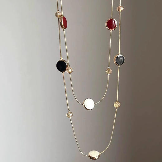 HN10145滴油玻璃串珠圆形双层项链轻奢高级感锁骨链复古小众百搭项饰 商品图3