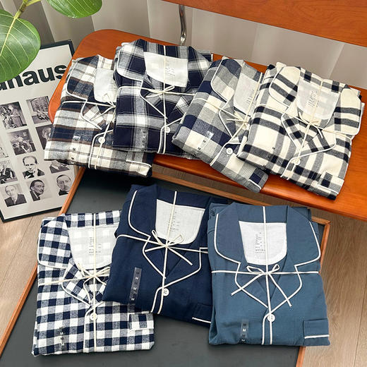 官网348！日系无印情侣棉法兰绒磨毛长袖长裤套装无侧缝男女睡衣睡裤家居服 商品图9