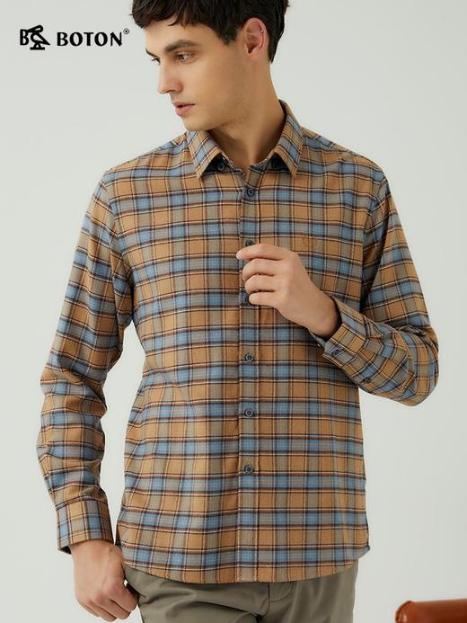 波顿男士春秋冬 衬衫 磨毛格纹 柔挺修身休闲长袖常规款MS708323 商品图1