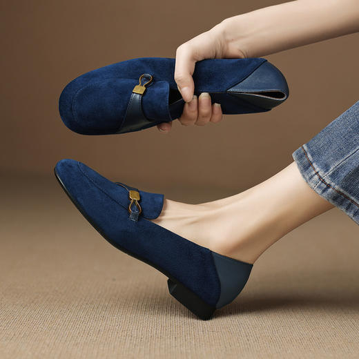 【预售5天】乐福鞋女中跟新款春秋季复古圆头单鞋女粗跟拼接小皮鞋JBL&JBL25-165 商品图4