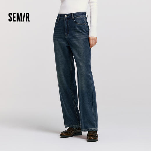 森柔牛仔|森马牛仔裤女百搭长裤冬季新款加绒阔腿裤 商品图1