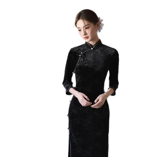 GX复古中国风长款丝绒七分袖旗袍2025秋新款古典中式高级感宴会旗袍 商品图4
