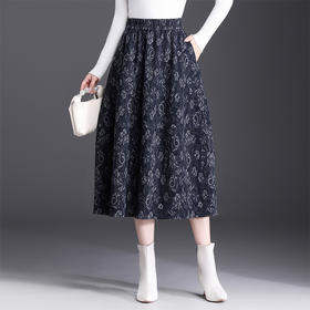 QYM 792-Y时尚优雅半身裙松紧高腰印花裙