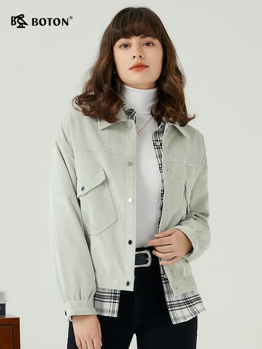 波顿女士春秋冬 外套 灯芯绒奶油绿 宽松落肩百搭款LJ903323 商品图2