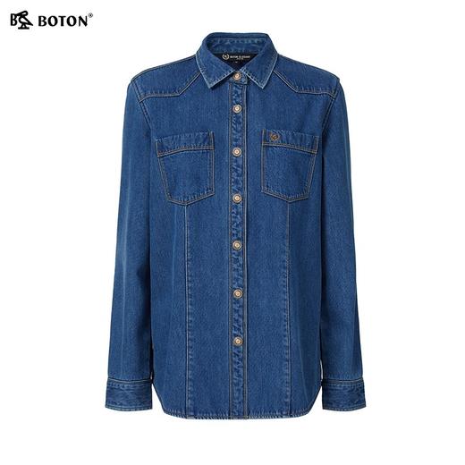 波顿女士秋冬 衬衫型外套 翻领宽松 加绒全棉工装牛仔柔暖款LSJ030324 商品图5
