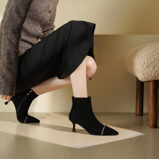 Westory2025年冬季尖头高跟小香风拼接优雅短靴S25DS85891 商品图6