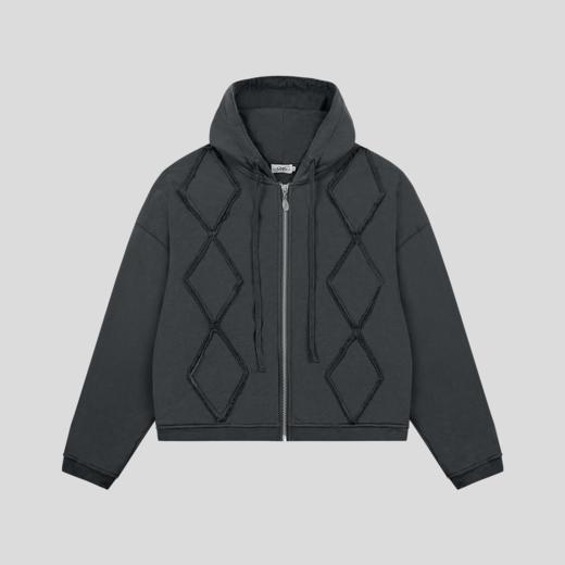 GOODBAI 916 菱形贴布连帽抽绳拉链宽松卫衣 商品图3