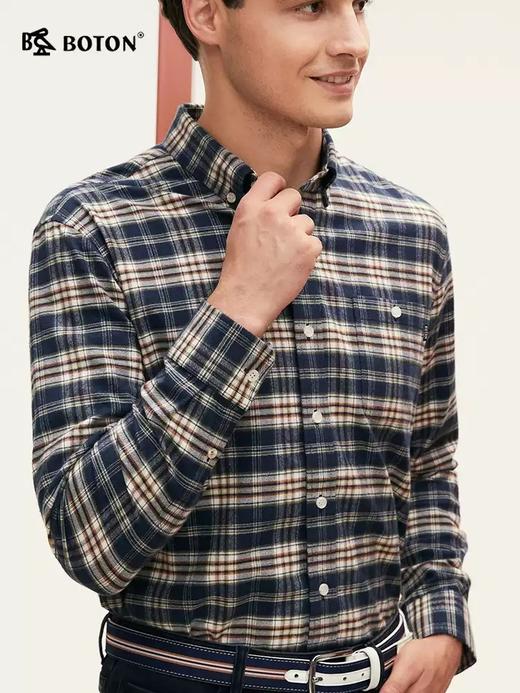 【抗菌 防臭】波顿男士春秋冬 衬衫 磨毛格纹合身 柔暖休闲长袖款MS063324 商品图1
