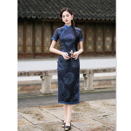 GX老上海宽边大码长款旗袍2025初秋新款复古中国风女士宴会气质旗袍 商品图2