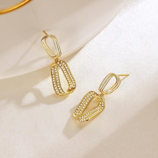 Winy S925 舞动奇迹 耳饰 金色合成立方氧化锆耳钉 滴胶工艺时尚百搭女款 商品图0