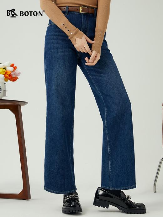 波顿女士秋冬季宽松中高腰直筒弹力加绒加厚牛仔裤LE311523 商品图1