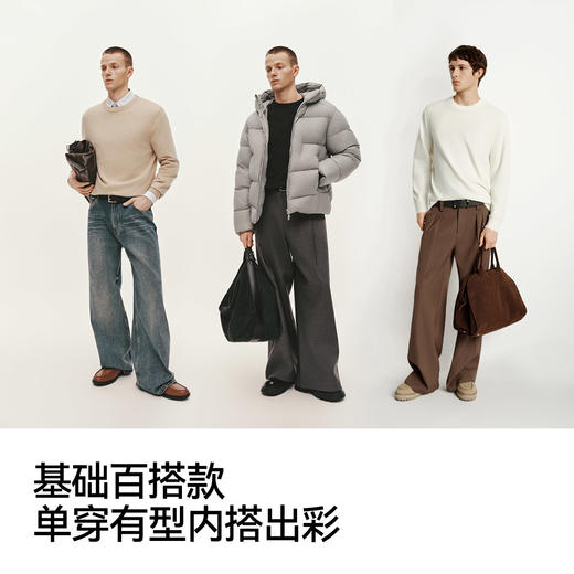 森马毛衫男冬季含羊绒针织衫发热抑菌2025新款基础圆领黑色打底衫 商品图3