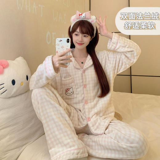 秋冬季【法兰绒睡衣女】小香风彩色波点长袖套装 加厚保暖家居服可外穿  商品图13