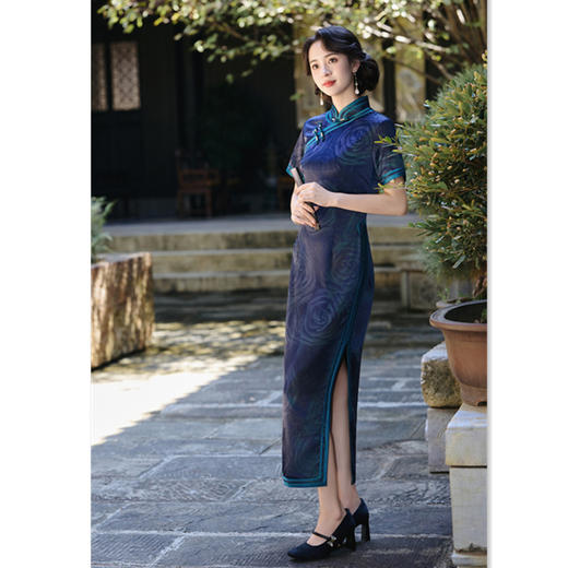 SYK5825188老上海军阀阔太太长款旗袍2025秋季新款复古中国风长款短袖旗袍裙 商品图3