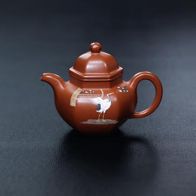 【青山特惠】宜兴原矿精品全手工 朱泥 六方掇球 紫砂壶 220cc 周玉奇【大拍级陶手】石昌泥绘