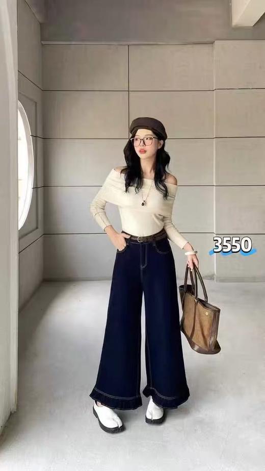 12.12错过没有！清货不退【爆款牛仔】2025秋品～6806单宁蓝超好看荷叶边牛仔直筒裤-喜出 商品图2