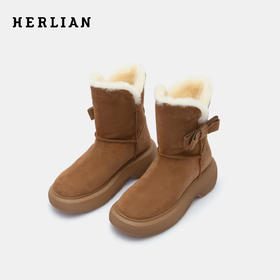 HERLIAN 2025秋冬新品蝴蝶结装饰毛绒绒厚底雪地靴