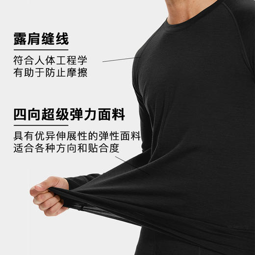 IGUANA可机洗新品男式美利奴羊毛长袖T恤速干户外徒步黑色 商品图1