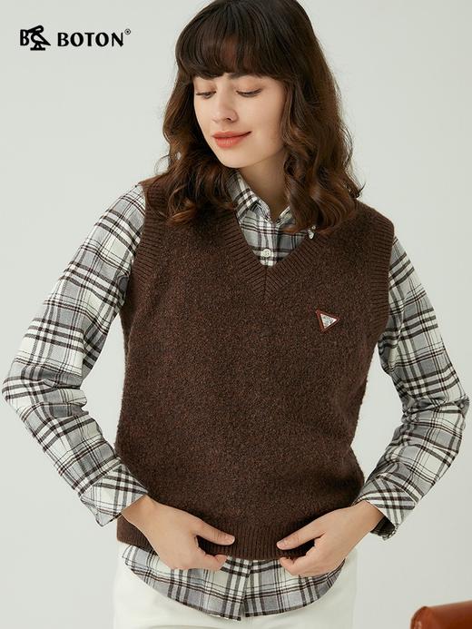 波顿女士秋冬季 马甲 绵羊毛圈圈纱 V 领慵懒柔糯轻暖宽松款LU106323 商品图5