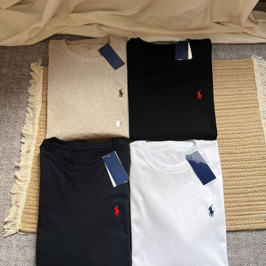 高品质！100棉拉夫RL小马标刺绣纯色圆领长袖t恤休闲情侣款男女！ 商品图1