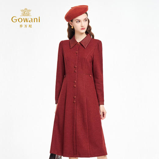 乔万尼2025秋新品复古琥珀红修身收腰连衣裙ED3E291 商品图1