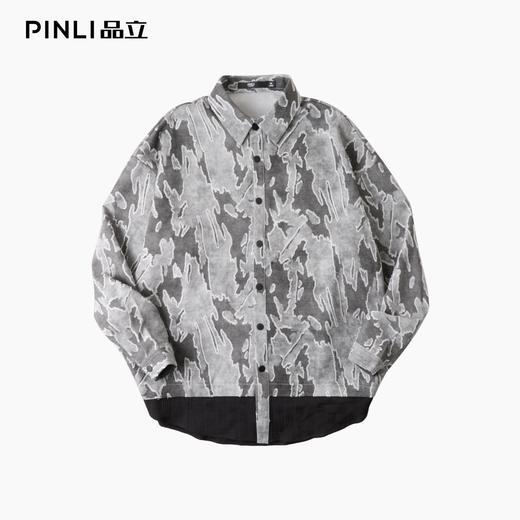 PINLI品立春季新款设计感割花长袖衬衫宽松拼接休闲男衬衣潮B253113057 商品图3