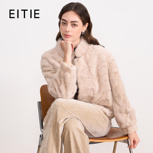 EITIE爱特爱高级感百搭燕麦色立领水貂毛皮草短外套2025冬季新款D2593917X 商品图0