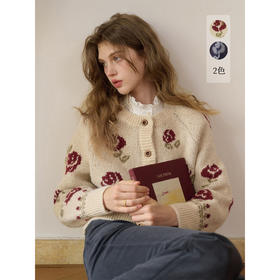 SimpleRetro法式复古玫瑰提花针织开衫女秋