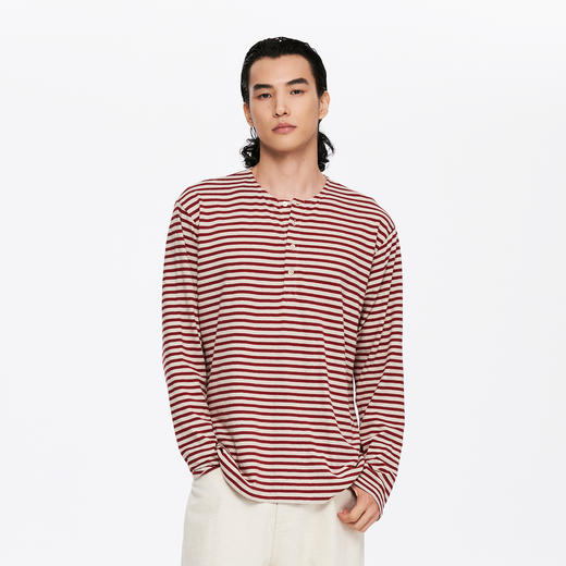 oneup亚麻条纹亨利领宽松长袖（男女同款） 商品图1