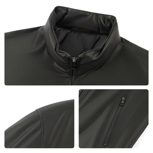 【高端系列/轻薄山羊皮/85鹅绒】柒牌立领商务厚款防风真皮皮衣男129J70630 商品图3