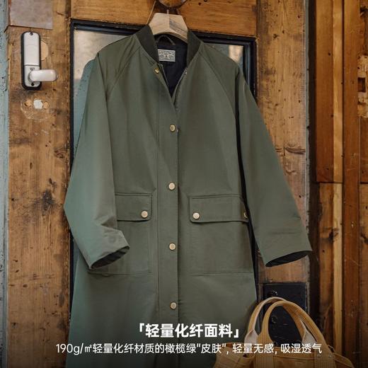 马登复古橄榄绿风衣中长款巴恩风大衣宽松翻盖口袋工装外套秋季女 商品图2