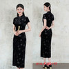 GX老上海黑丝绒长款短袖旗袍2025初秋新款复古国风收腰显瘦年轻旗袍 商品缩略图1
