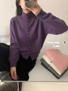 【YW】无忧购复古软糯慵懒风针织衫高级感红色单排扣高领毛衣女冬8139（截单后3-5天发货）